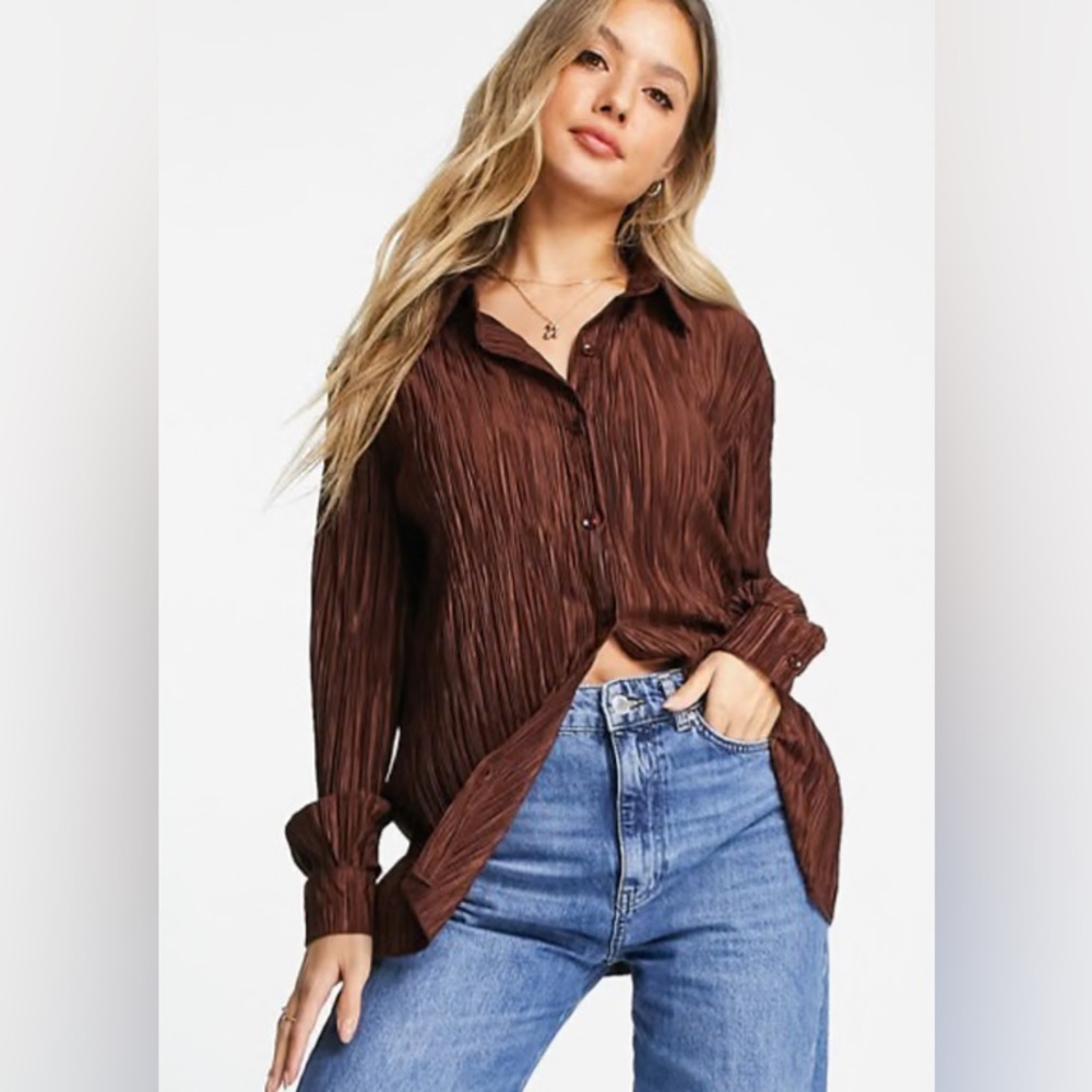 Good American Plisse Button Down Top